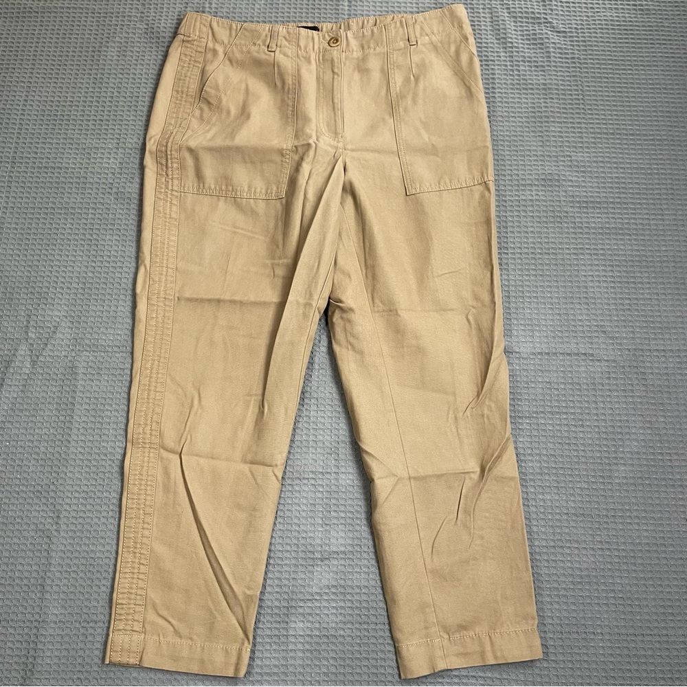 Talbots Slim‎ Cargo Pants 12P 12 Petite Canvas Stretch Waist Tan